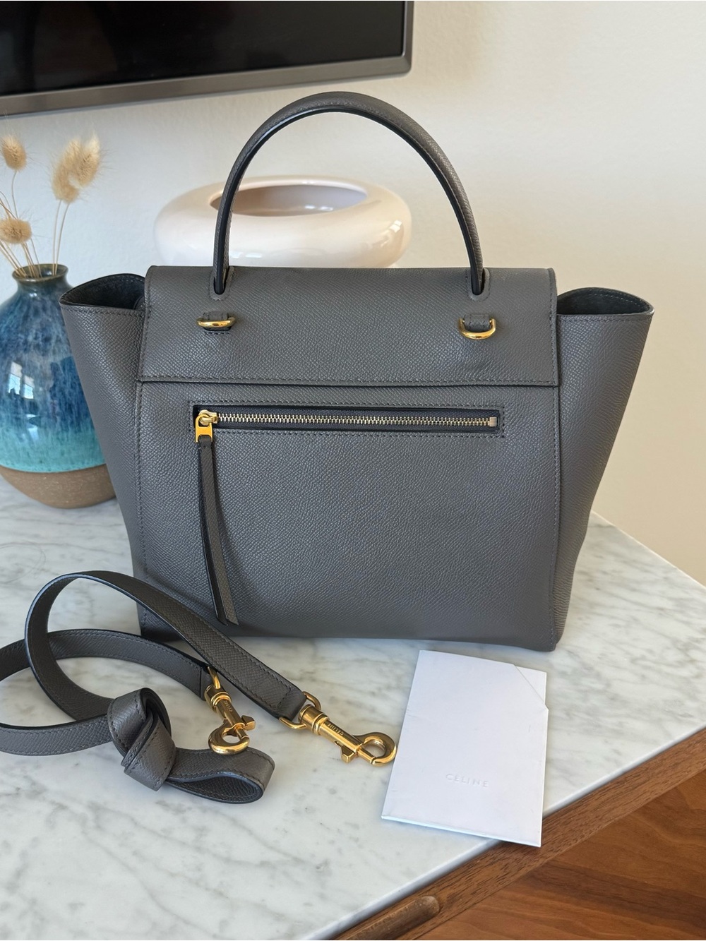 Celine Gray Leather Nano Belt Bag with Gold Hardware - Picture 6 of 8